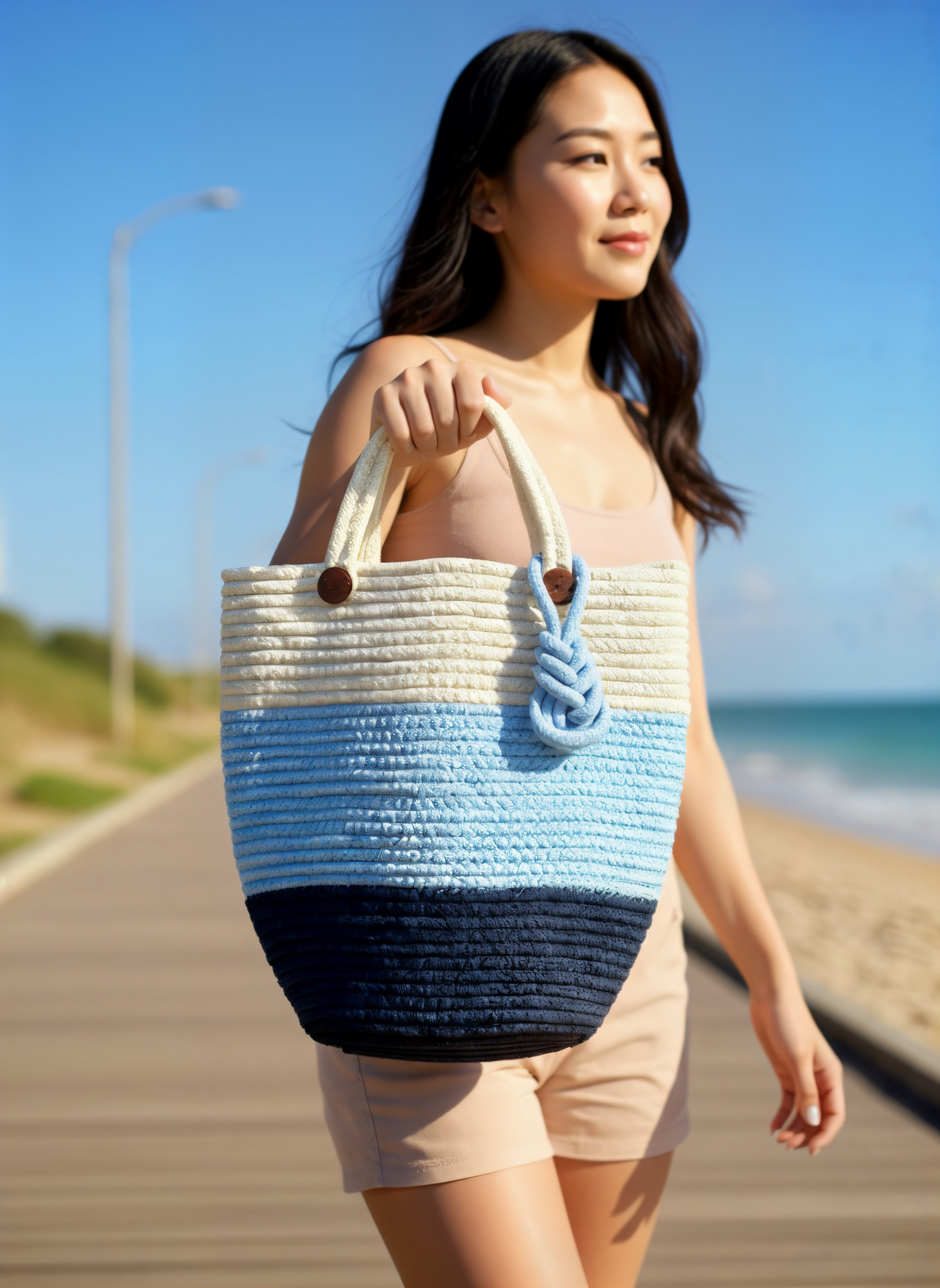 (Blue) Handbag. tote bag. recycled. sustainable. eco-friendly. 