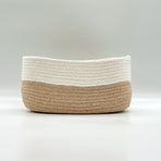 (Khaki) rectangular dual toned basket. front view