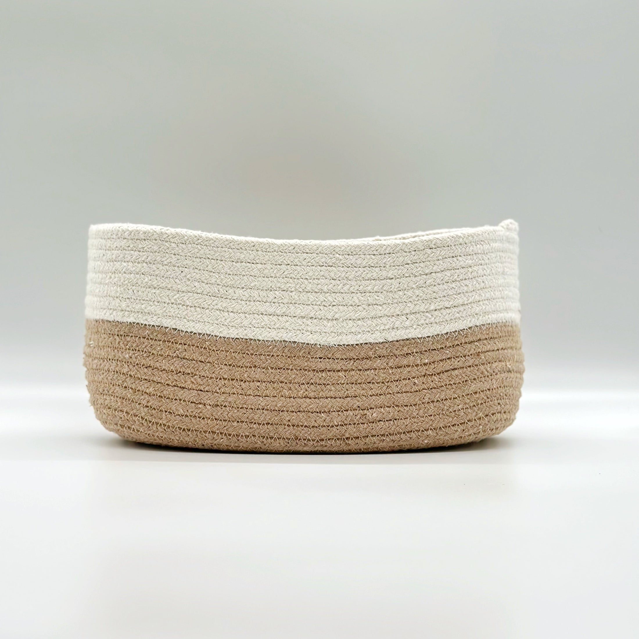 (Khaki) rectangular dual toned basket. front view
