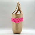 Load image into Gallery viewer, (Pink) beach bag. woven bag. pink, side view.
